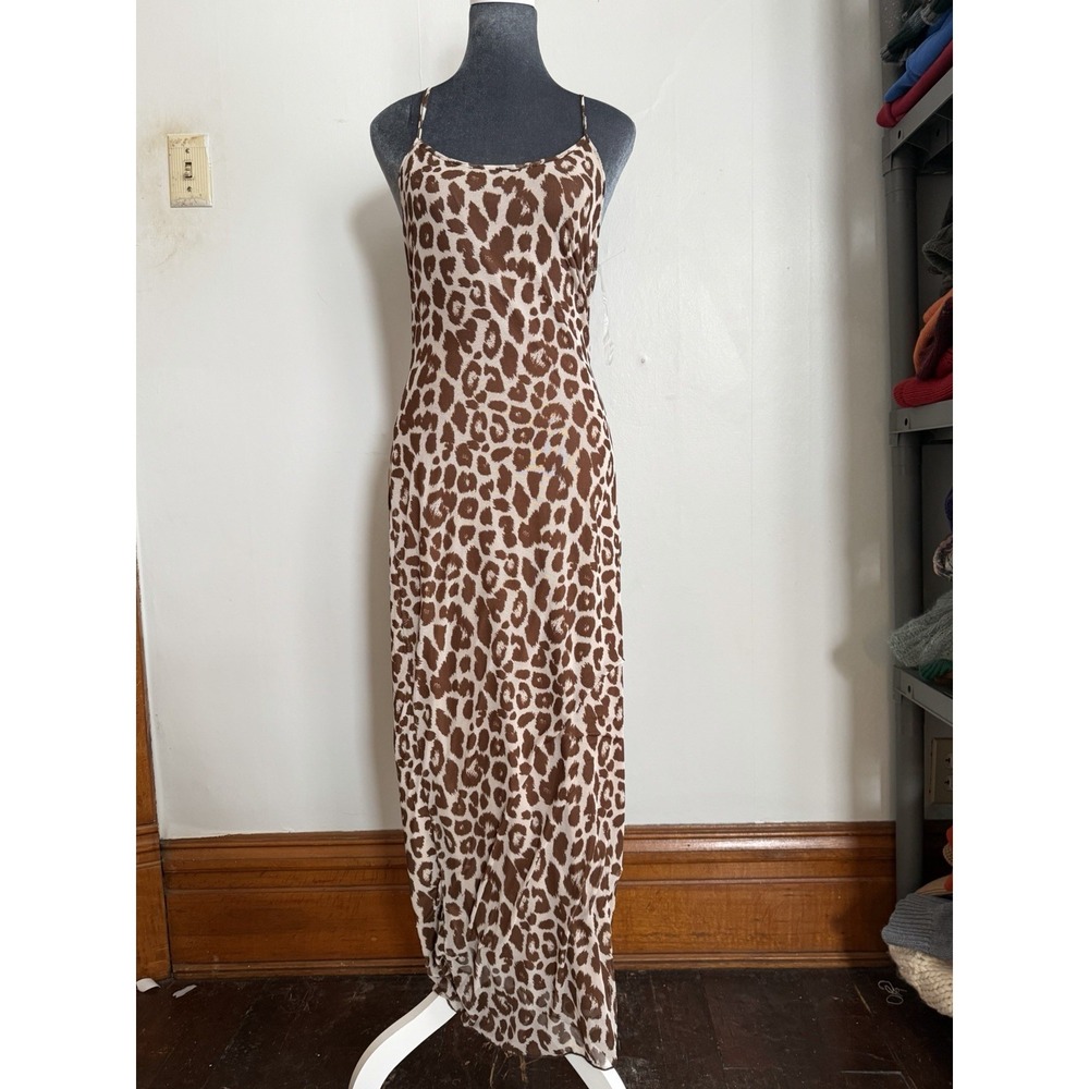 See You Monday Long Y2K‎ Mesh Layered Cheetah Strappy Dress XL Festival